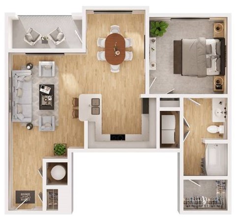 Floor plan for 1 bed, 1 bath, 847 sqft