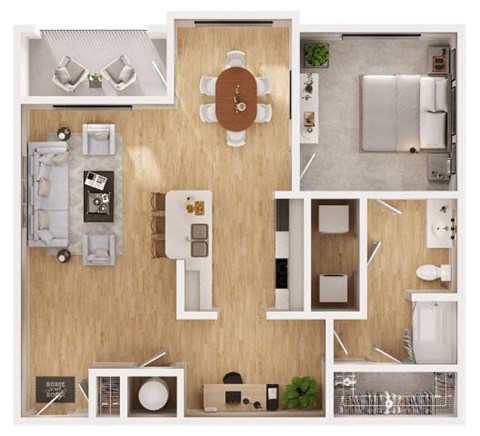 Floor plan for 1 bed, 1 bath, 1005 sqft
