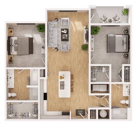 Floor plan for 2 beds, 2 baths, 1244 sqft