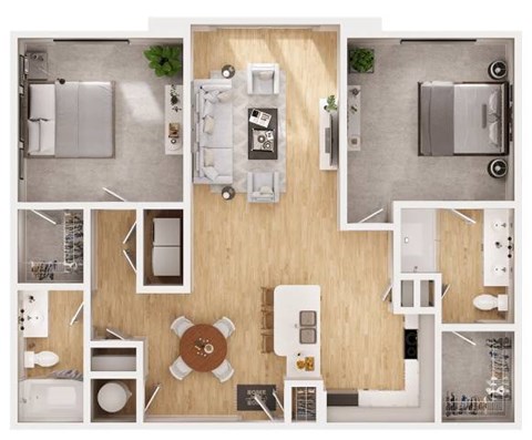 Floor plan for 2 beds, 2 baths, 1219 sqft
