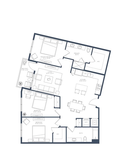 Floor plan for 3 beds, 2 baths, 1441 sqft
