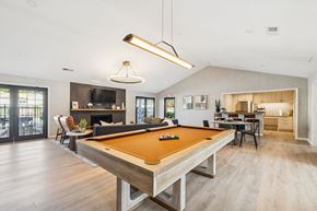 La Vergne apartment for rent - A pool table is in the middle of a spacious room with a fireplace and a television.