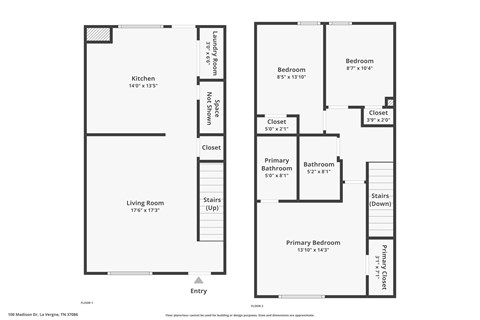 Floor plan for 3 beds, 2.5 baths, 1196 sqft