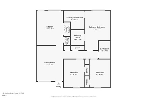 Floor plan for 3 beds, 2 baths, 1094 sqft