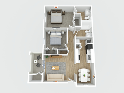 Floor plan for 2 beds, 2 baths, 983 sqft