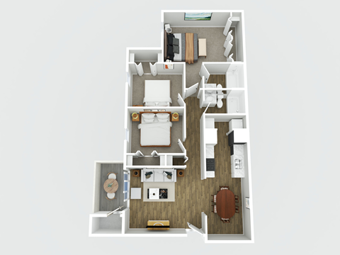 Floor plan for 3 beds, 2 baths, 1023 sqft