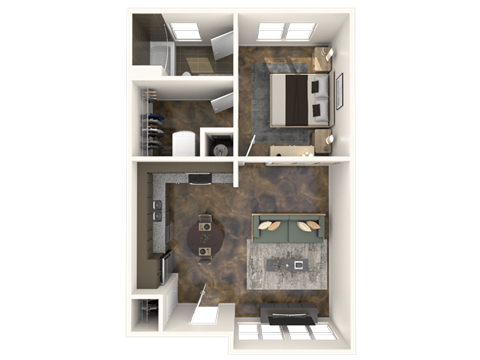 Floor plan for 1 bed, 1 bath, 700 sqft