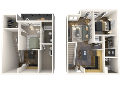 Floor plan for 2 beds, 2 baths, 1037 sqft
