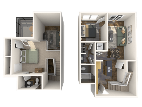 Floor plan for 2 beds, 2 baths, 1036 sqft