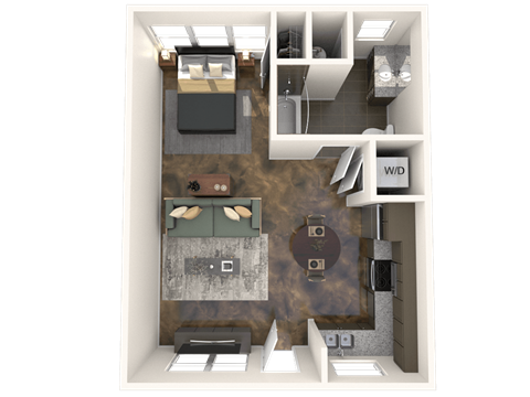 Floor plan for studio, 1 bath, 517 sqft