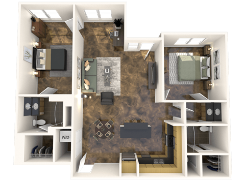 Floor plan for 2 beds, 2 baths, 1215 sqft
