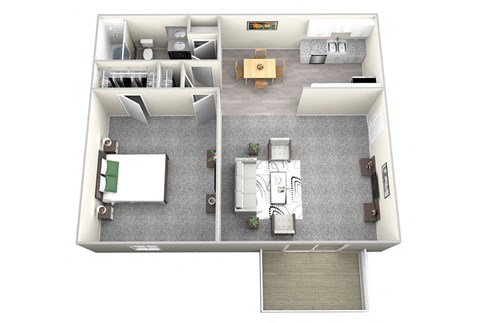 Floor plan for 1 bed, 1 bath, 690 sqft