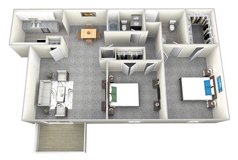 Floor plan for 2 beds, 2 baths, 950 sqft
