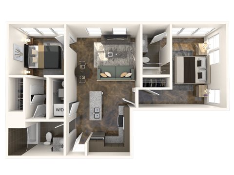 Floor plan for 2 beds, 2 baths, 922 sqft