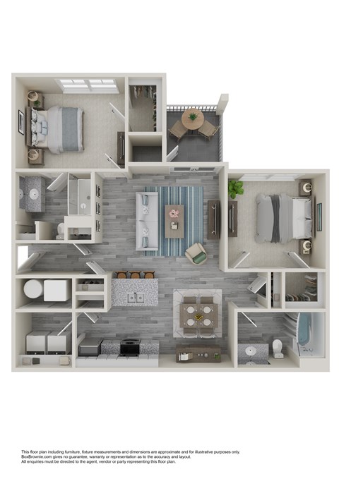 Floor plan for 2 beds, 2 baths, 1050 sqft