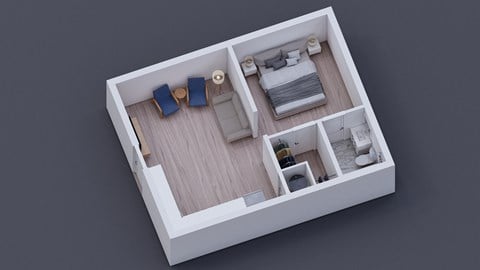 Floor plan for 1 bed, 1 bath, 650 sqft