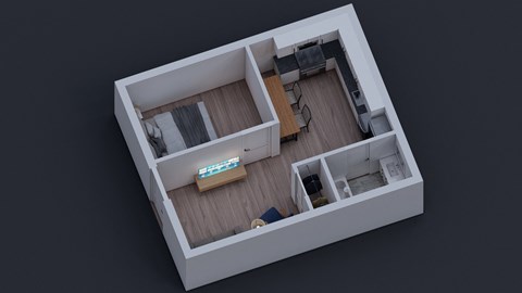 Floor plan for 1 bed, 1 bath, 500 sqft