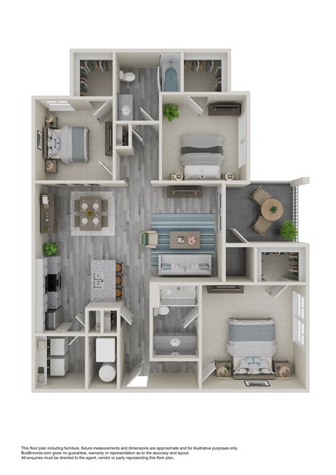 Floor plan for 3 beds, 2 baths, 1245 sqft