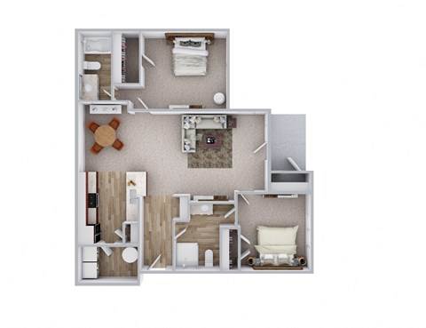 Floor plan for 2 beds, 2 baths, 1076 sqft