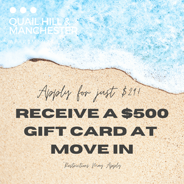Fuquay-Varina townhouse for rent - An advertisement for Quail Hill & Manchester offers a $500 gift card for a $217 move-in fee.