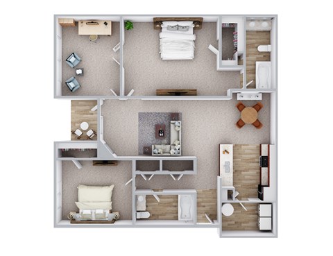 Floor plan for 2 beds, 2 baths, 1253 sqft