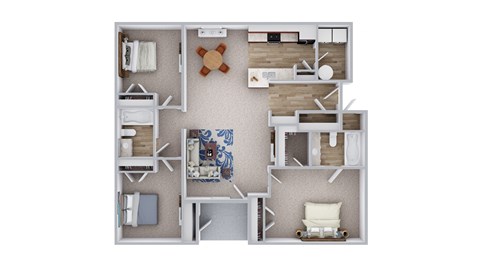 Floor plan for 3 beds, 2 baths, 1377 sqft