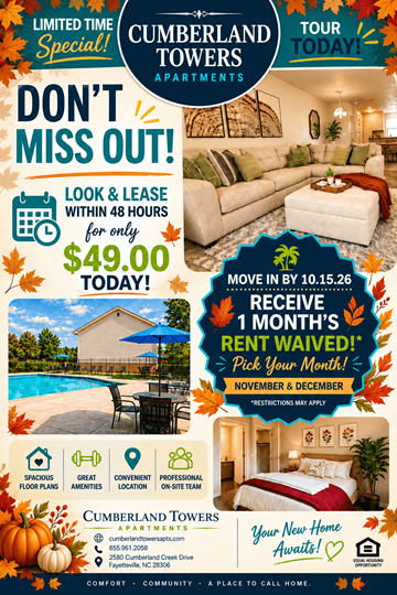Fayetteville apartment for rent - Cumberland Towers