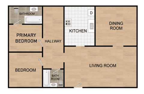 Floor plan for 2 beds, 2 baths, 1200 sqft