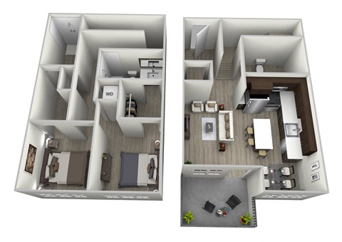 Floor plan for 2 beds, 2.5 baths, 1151 sqft