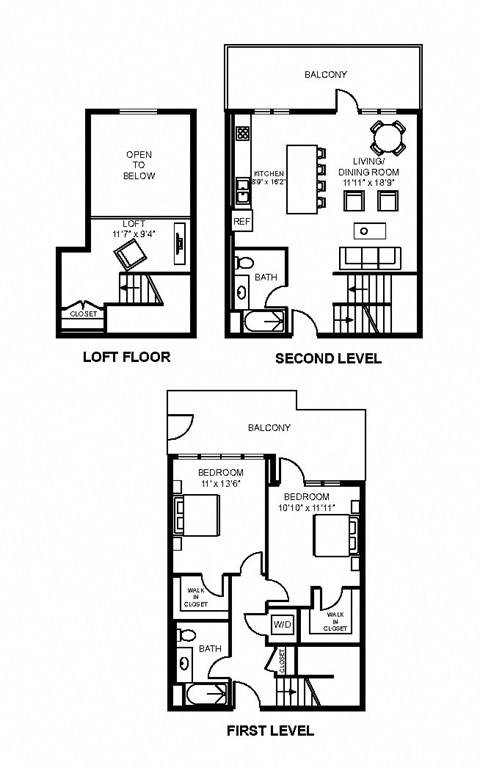 Floor plan for 2 beds, 2 baths, 1428 sqft