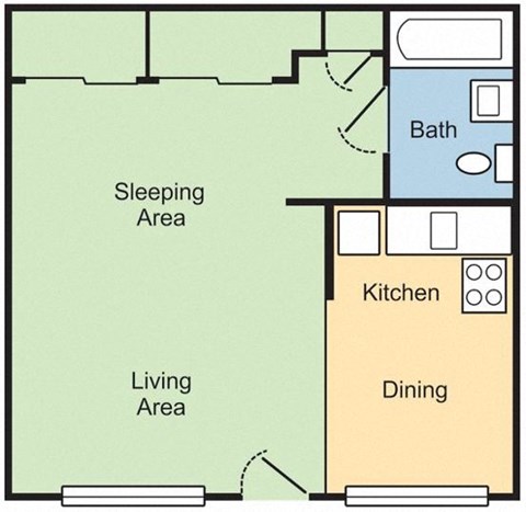 Floor plan for studio, 1 bath, 443 sqft