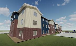Rapid City apartment for rent - A row of modern townhouses with a mix of brick and siding exteriors.