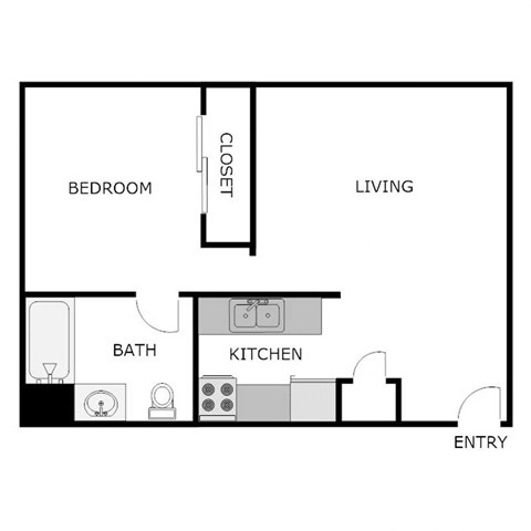 Floor plan for 1 bed, 1 bath, 620 sqft