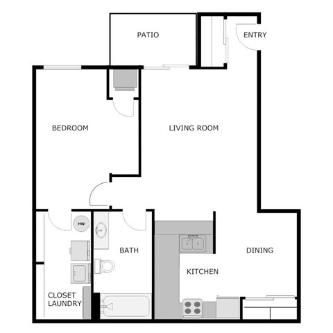 Floor plan for 1 bed, 1 bath, 915 sqft