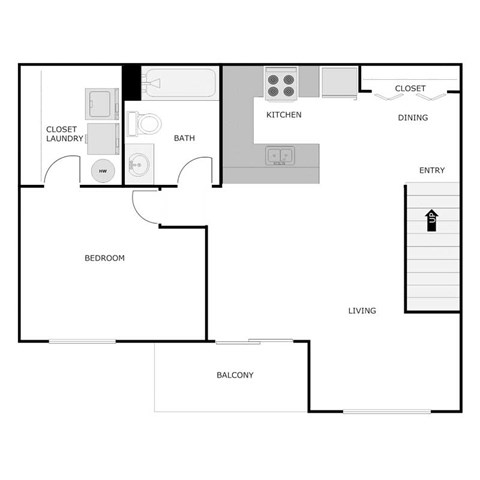 Floor plan for 1 bed, 1 bath, 825 sqft