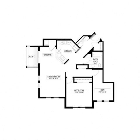 Floor plan for 1 bed, 1 bath, 1000 sqft