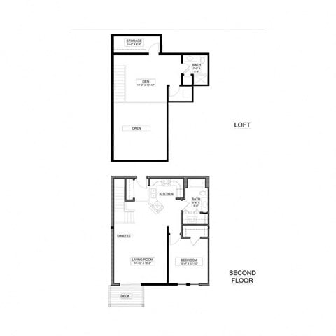 Floor plan for 1 bed, 2 baths, 1270 sqft