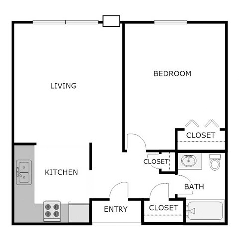 Floor plan for 1 bed, 1 bath, 564 sqft