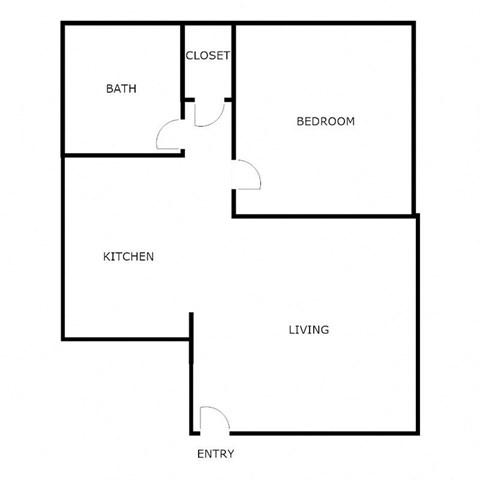 Floor plan for 1 bed, 1 bath, 600 sqft