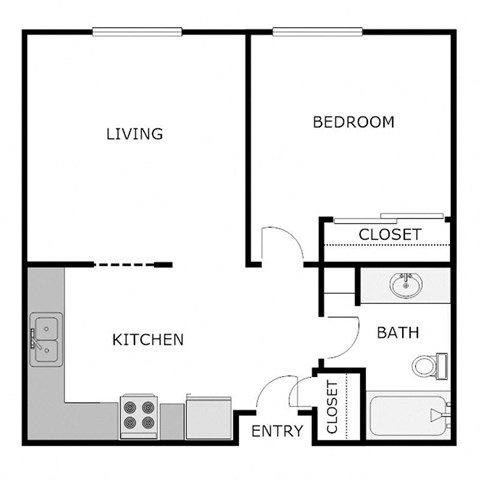 Floor plan for 1 bed, 1 bath, 625 sqft