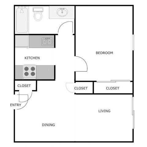 Floor plan for 1 bed, 1 bath, 657 sqft