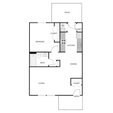 Floor plan for 1 bed, 1 bath, 660 sqft