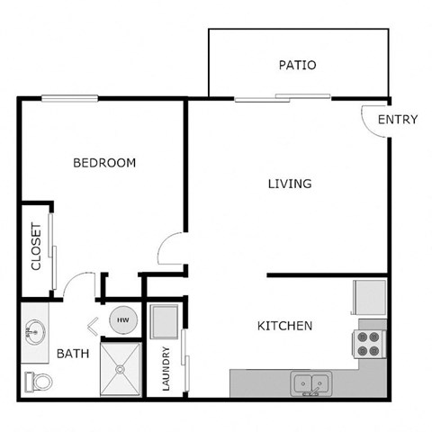 Floor plan for 1 bed, 1 bath, 692 sqft