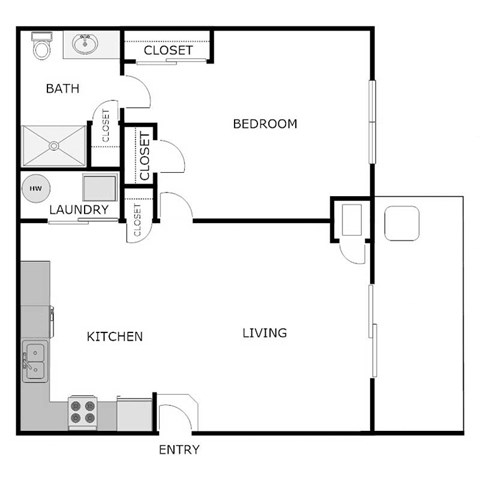 Floor plan for 1 bed, 1 bath, 692 sqft