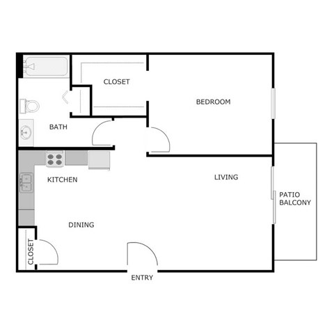 Floor plan for 1 bed, 1 bath, 930 sqft