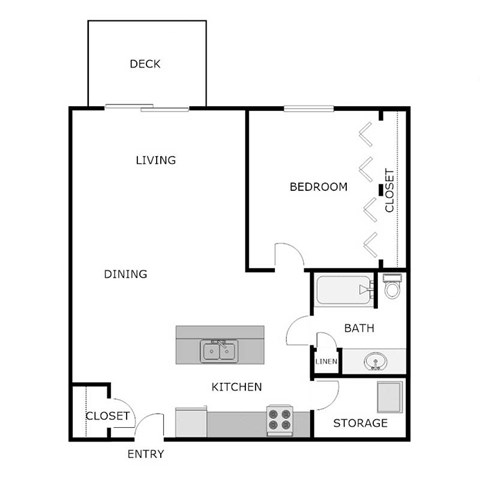 Floor plan for 1 bed, 1 bath, 925 sqft