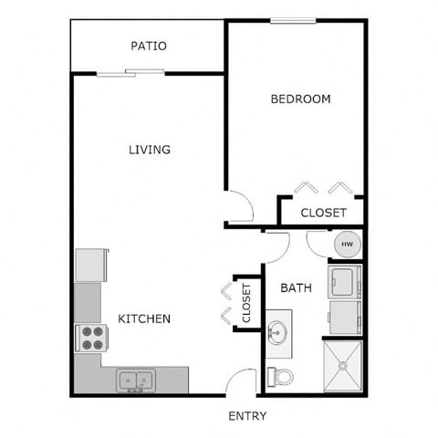 Floor plan for 1 bed, 1 bath, 795 sqft
