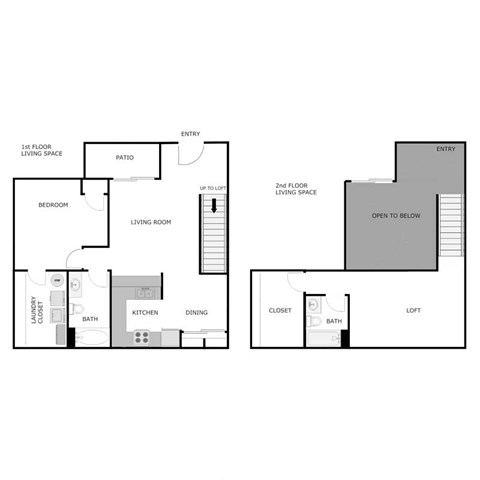 Floor plan for 1 bed, 2 baths, 1304 sqft