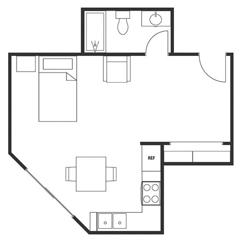 Floor plan for studio, 1 bath, 535 sqft