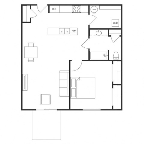 Floor plan for 1 bed, 1 bath, 925 sqft